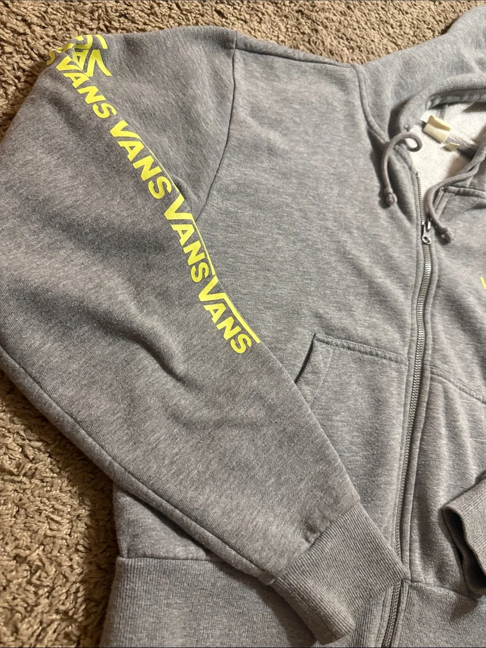 Vintage Vans Skate Women’s Small Gray Zip Up Hoodie Yellow Logo and Sleeve - Picture 6 of 7